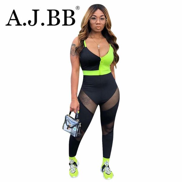 

women's jumpsuits & rompers 2021 fashion stitching sports tights casual slim deep v-neck sleeveless camisole trousers, Black;white