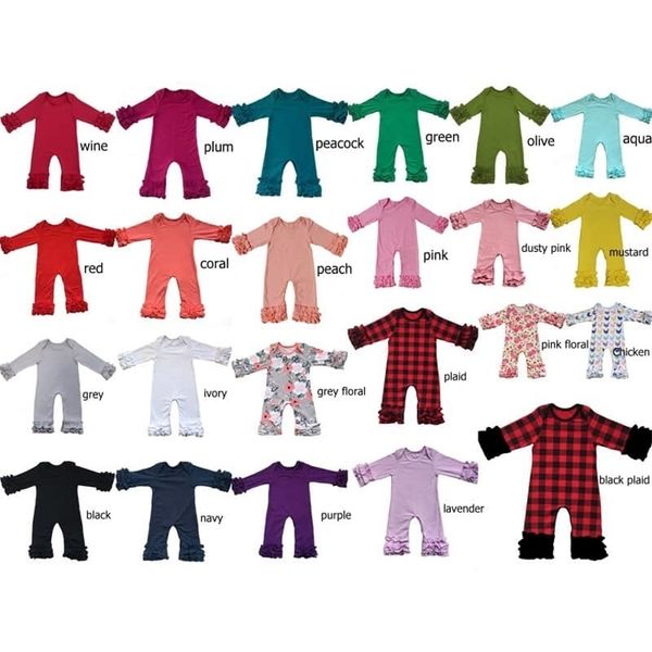 

fall winter wholesale baby icing ruffle leg romper mustard plum olive peacock boutique born plain color pajama gowns jumpsuit 211022, Blue