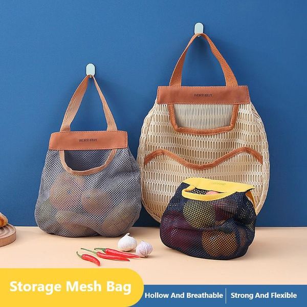 

storage bags portable hollow mesh bag polyester cloth durable onion ginger garlic drain net kitchen accessories