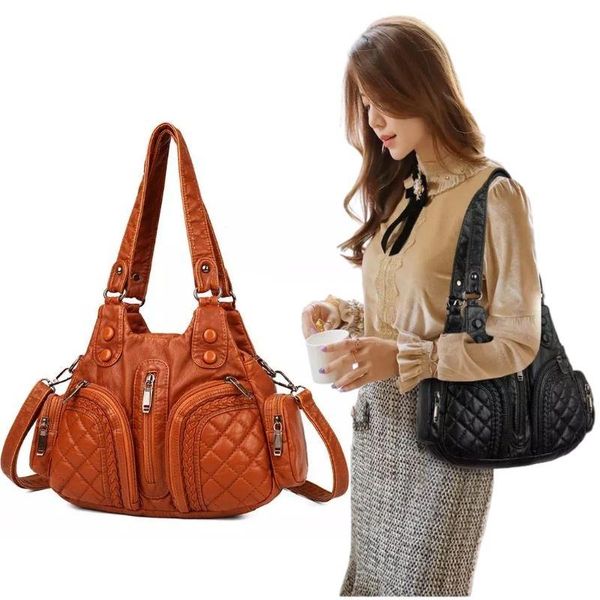 

soft leather ruched handbags totes multi pocket shoulder bags for women designer ladies large capacity nubuck hobos crossbody