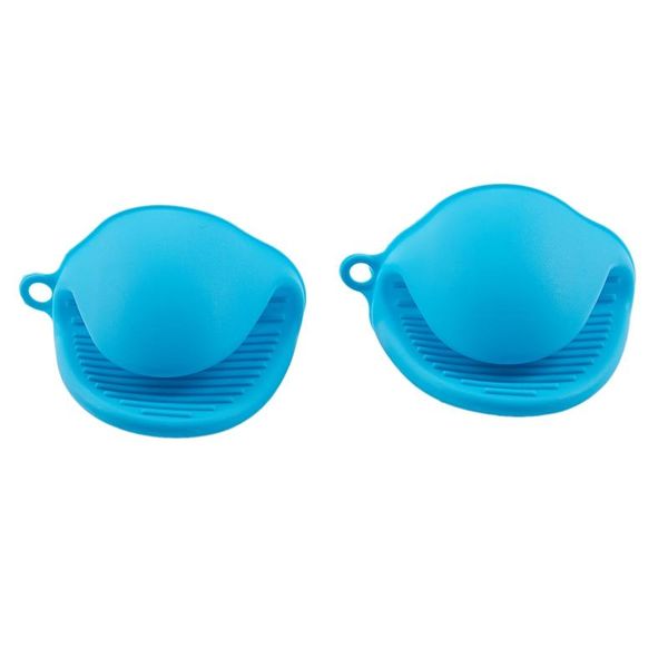 

oven mitts 2x mini silicone heat resistant anti-scald gloves for cooking pinch grips, pot holder and potholders blue