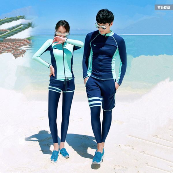 

women's four piece couple swimsuit diving snorkeling sunscreen suit swimsuit men's couple swimsuit, White;black