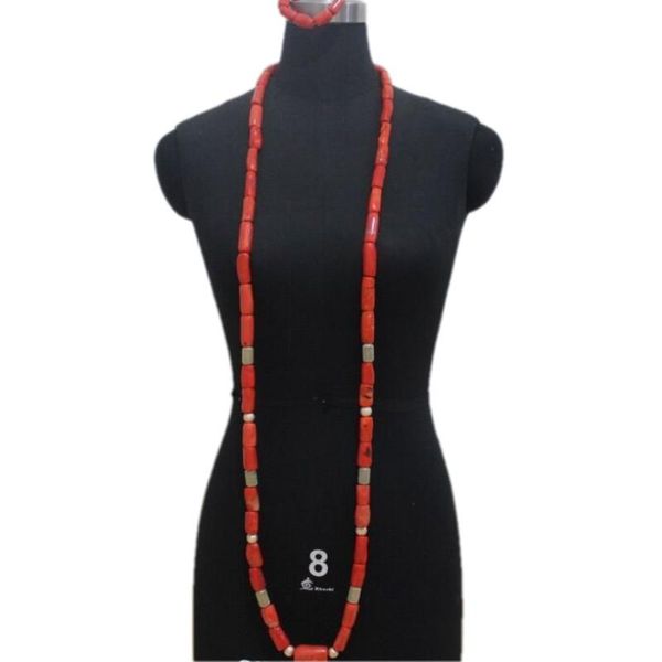 

wedding jewelry sets 4ujewelry african coral beads for men 60 inches 12-14mm nigerian jewellery set groom, Slivery;golden
