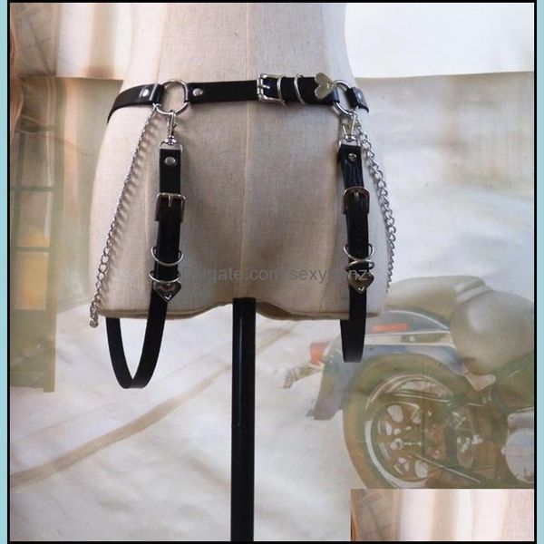 

other body jewelry black leather chain belt goth punk skirt waist strap adjustable festival lady female harness raver dance drop delivery 20, Slivery;golden
