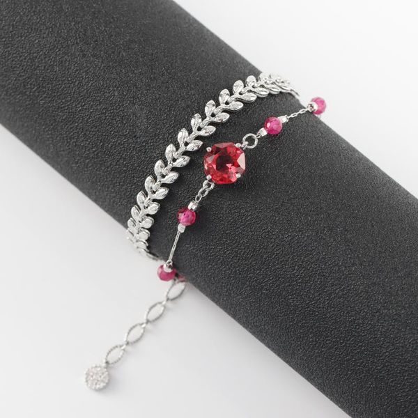 

bangle sanying m111603 double layer sagittate rhodium plated bracelet zircon chain for women girl jewelry gift 21cm/pcs, Black