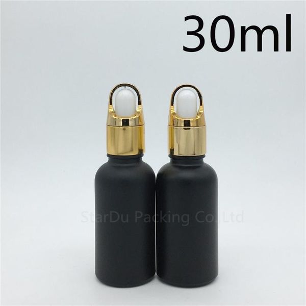 

storage bottles & jars 200pcs 30ml black frosted glass essential oil bottle gold flower basket ring dropper , 30cc perfume