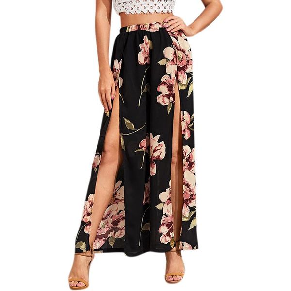 

women's pants & capris vicabo split women trousers floral printed high waist elastic elegant wide leg full length loose casual ladies, Black;white