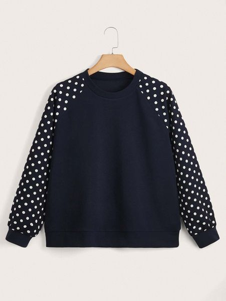

plus contrast polka dot raglan sleeve sweatshirt b4yv#, Black