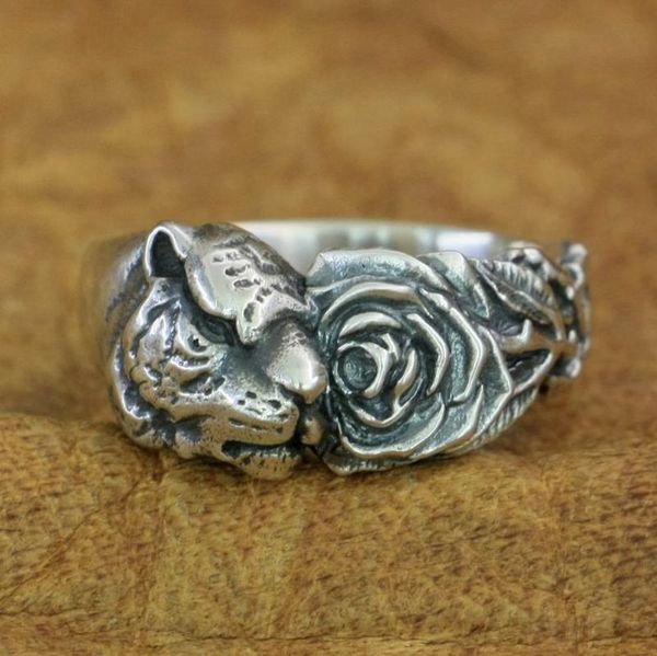 

cluster rings 925 sterling silver tiger rose ring fashion biker punk ta211 us size 7~15, Golden;silver