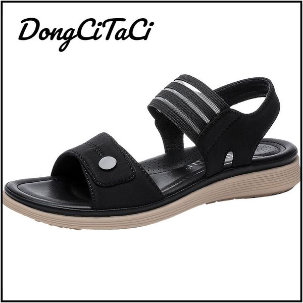 

sandals dongcitaci women's casual flat shoes for women summer beach sandales buckle soft comfortable mesh 36-42, Black