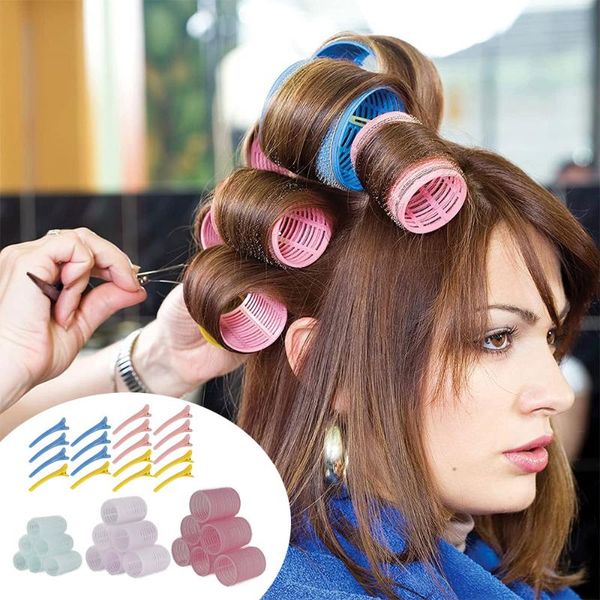 

hair straighteners 3 size lazy rollers set nylon self grip curler flexible reusable sticky curly wand curling iron hairstyle tools, Black