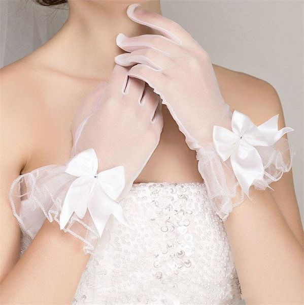 

bridal gloves with bowknot adorned wedding short design princess fashion female full finger, White