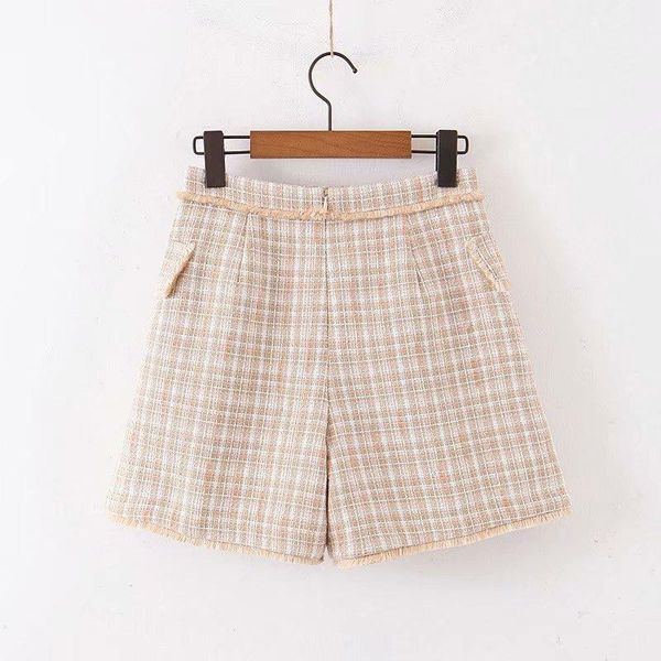 

women's shorts xq8-55 - a100 euramerican fashion loose plaid cut-off, White;black