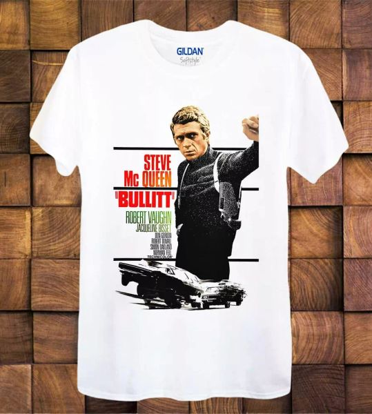 

bullitt steve mcqueen t shirt classic action film ladies /tee 332, White;black