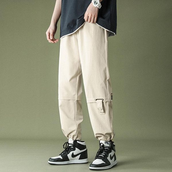 

men's pants thin section men loose drawstring trousers fashion korean casual straight tooling student cotton ankle length, Black