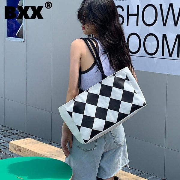 

evening bags [bxx] simple plaid large capacity canvas tote bag for women 2021 shoulder handbags trending hand hu794