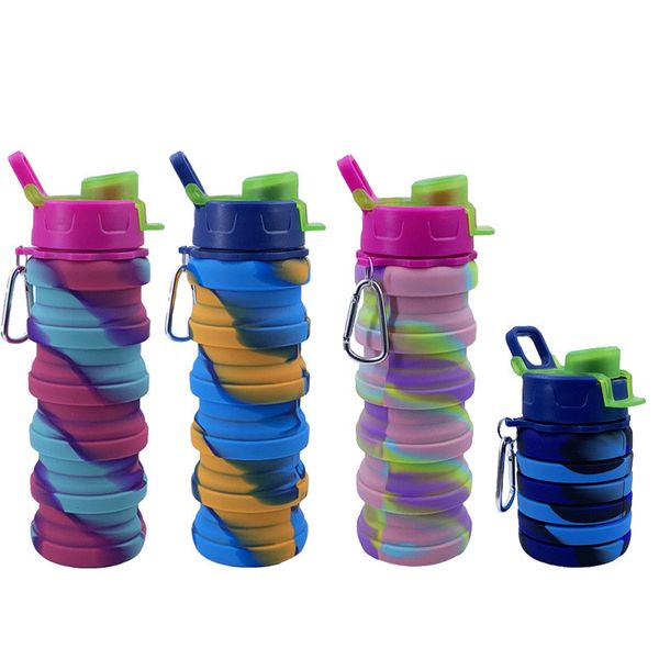 Katlanabilir Su Şişesi Kullanımlık BPA Kupalar Ücretsiz Silikon Katlanabilir Spor Şişeleri Seyahat Spor Kamp Yürüyüş Sızdırmaz Kapaklı Yürüyüş Ile 500ml 17oz FHL338-WY1656