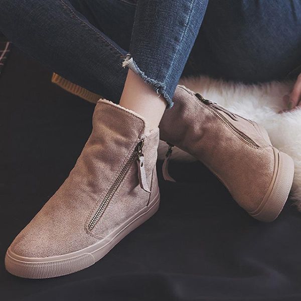 

boots ankle women winter snow fashion zip ladies warm plush shoes female, Black