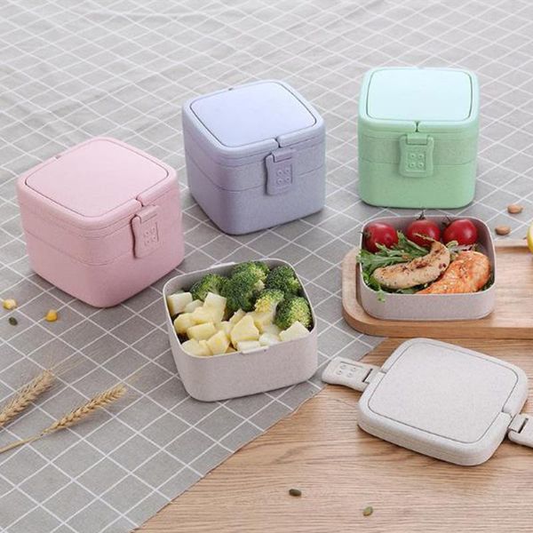 

dinnerware sets square lunch box eco-friendly wheat straw material portable bento microwaveble storage container for children