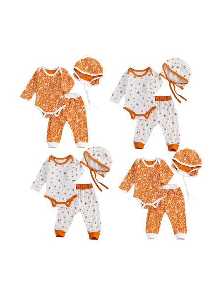 

clothing sets born baby 3-piece outfit set long sleeve romper+pants+hat for kids boys girls, White