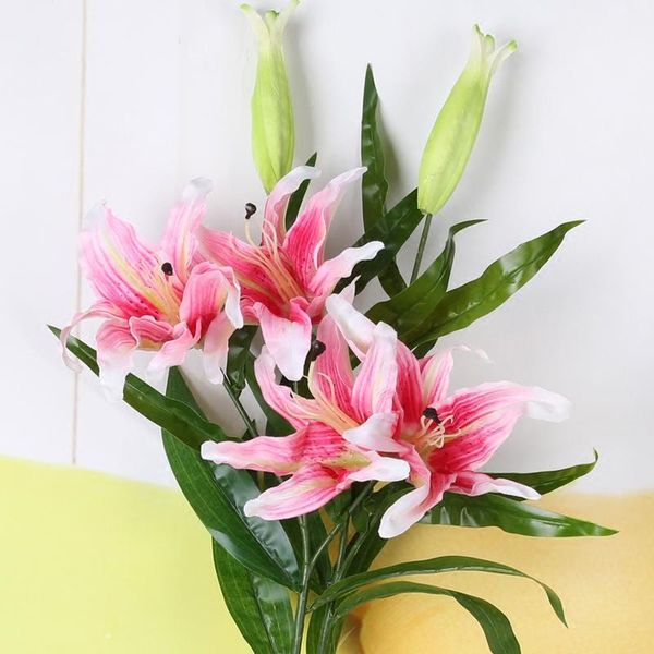 Dekorative Blumenkränze Erxiaobao 1 Stück PU Real Touch Lila Rosa Lilie Lilium Künstliche Weiche Hochzeit Heimdekoration Innenbereich