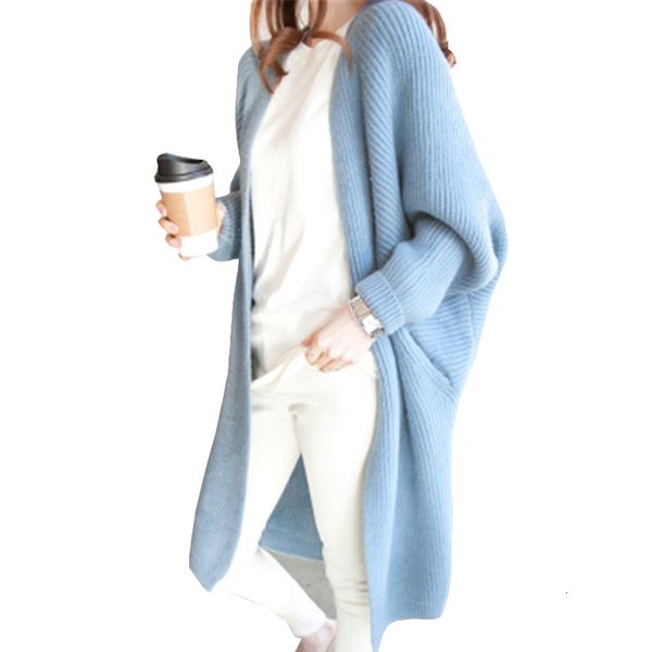 

women's knits & tees long-winded cardigan with bat sleeve, 9-color, female, fall, winter, casual, knitted or crocheted, loose, outer ga, White