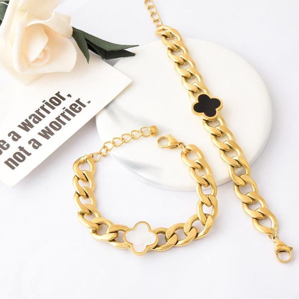 

charm bracelets black and white shell clover 316l stainless steel thick chain 18k gold plated bracelet rose, Golden;silver