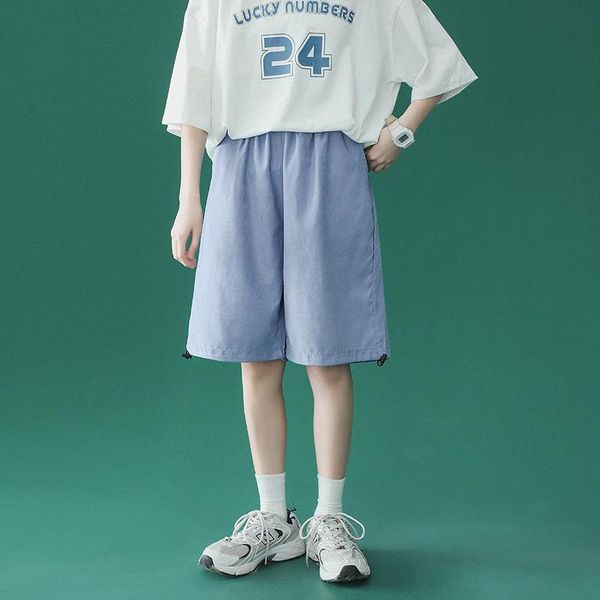 

solid color cargo shorts men's korean fashion loose casual men harajuku streetwear wide-leg straight five-point pants, White;black