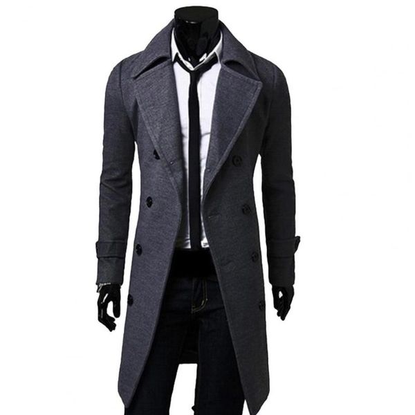 

men's trench coats wholesales long coat double-breasted solid color autumn winter windproof thick jacket for daily wear, Tan;black