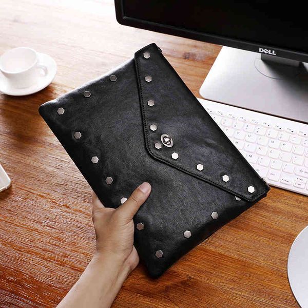 

bag handbag thin men's leather 2021 fashion large capacity envelope, Black;red