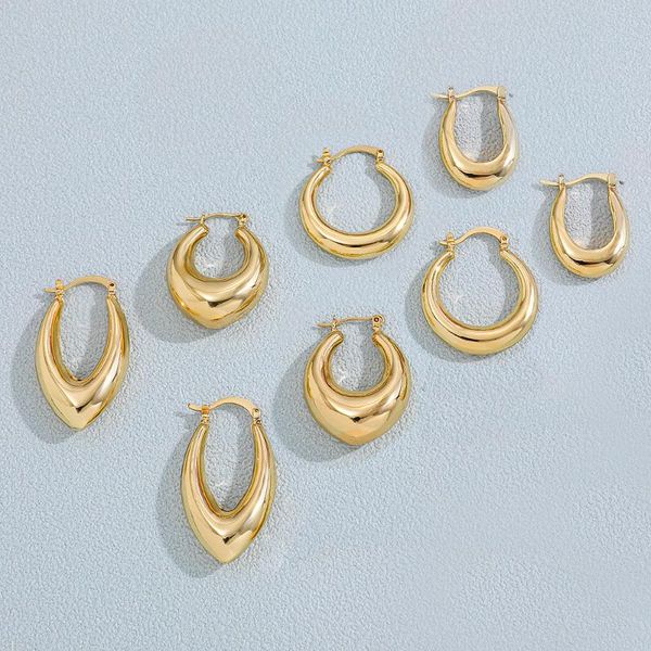 

hoop & huggie classic smooth copper metal gold-plated earrings for woman fashion big round chunky hoops statement jewelry gift, Golden;silver