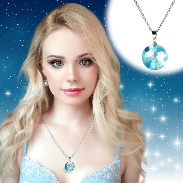 

pendant necklaces sweet water drop planet necklace women sky blue white cloud fashion dainty vintage jewelry gift, Silver