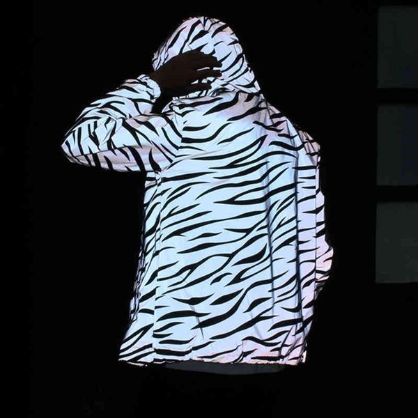 

men's women's windproof student couple's thin et, zebra stripe reflective casual et in spring and autumn, Black