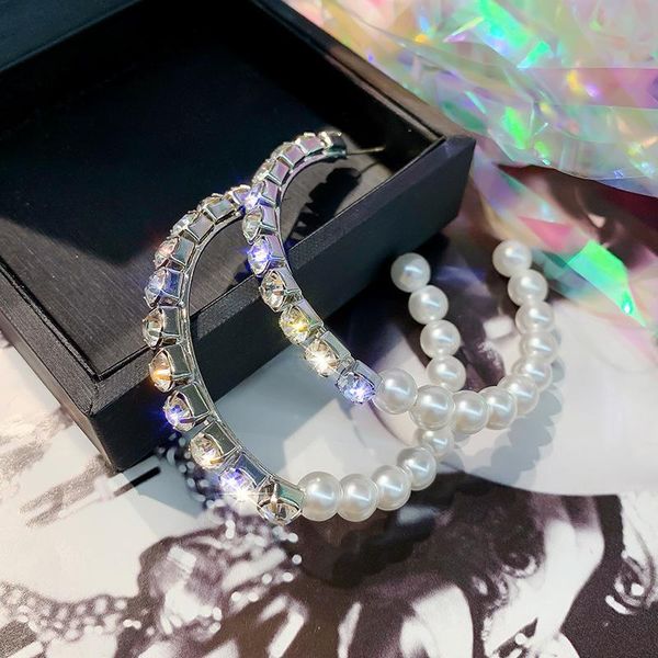 

hoop & huggie pearl earrings trendy exaggerated imitation exquisite big ear female jewelry drop, Golden;silver