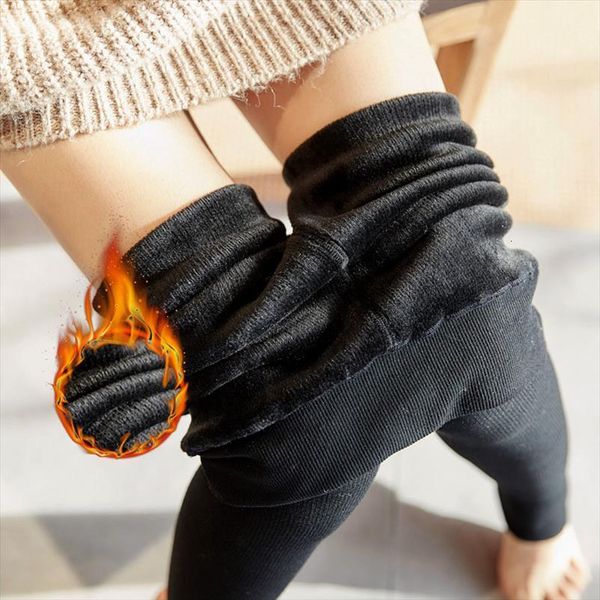 

winter warm thick velvet womens legging high waist push up knitted solid skinny female, Black
