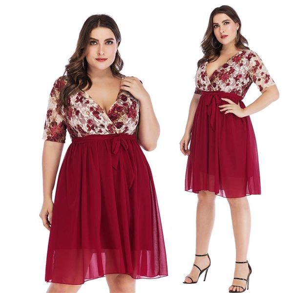 

maternity dresses women's short sleeve dress 2021 spring summer v-neck lace print stitching chiffon plus size for pregnant woman, White