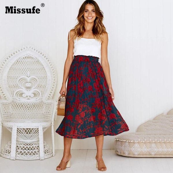 

skirts missufe 2021 spring summer polka dot print women skirt casual midi female high waist pleated beach boho feminine, Black
