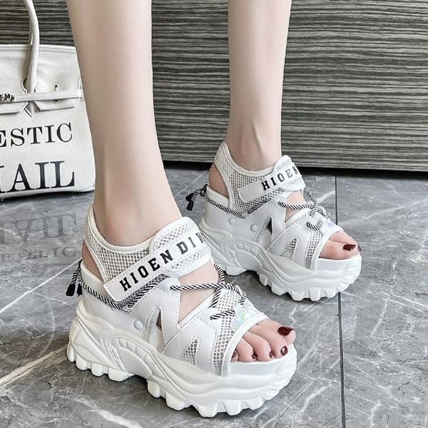 

sandals rimocy 2021 summer women chunky platform wedges thick bottom casual shoes woman fashion white mesh sport sandalias mujer, Black