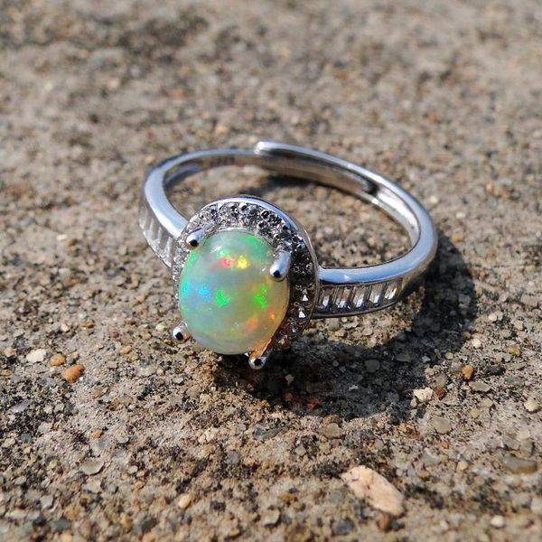 

cluster rings ethiopia natural opal jewelry with multicolor 925 sterling silver ring wedding women for gift, Golden;silver