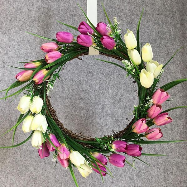 

diy hanging wreath rattan ring hoop door craft party decorations easter wedding wreaths ornaments simulation leaf #t2g decorative flowers