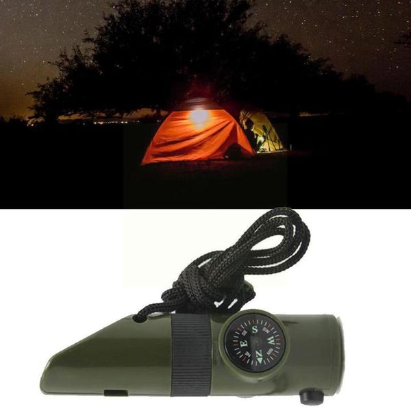

outdoor gadgets multifunctional whistle 7 in 1 survival trekking compass mirror magnifier light thermometer tools torch m9r6 led storage y9m