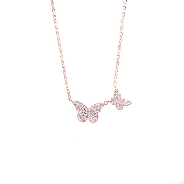 

ladies sterling silver necklace butterfly shape rose gold diamond bone chain simple accessories