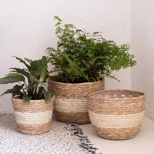 

storage baskets 1pc nordic handmade straw basket flower pot plant container home deskindoor outdoor decoration picnic household tool