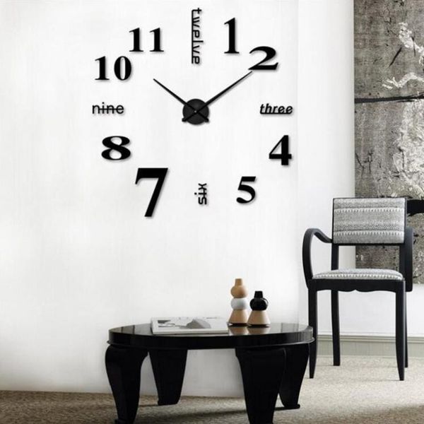 

wall clock acrylic mirror art decal sticker home letter decor quartz needle clocks