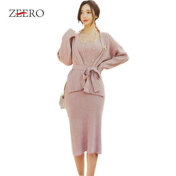 

women's two piece pants 2021 autumn winter 2 set women sweater dresses bandage knitted dress vintage party bodycon vestidos, White