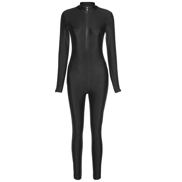 

women sport jumpsuit stand collar long sleeve zipper pants slim fit gym yoga running bodysuit female sportswear outfit