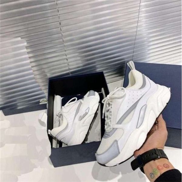 

casual shoes dlive 2020 designer b22 sneaker white leather calfskin sneakers technical knit women platform blue grey shoes, Black