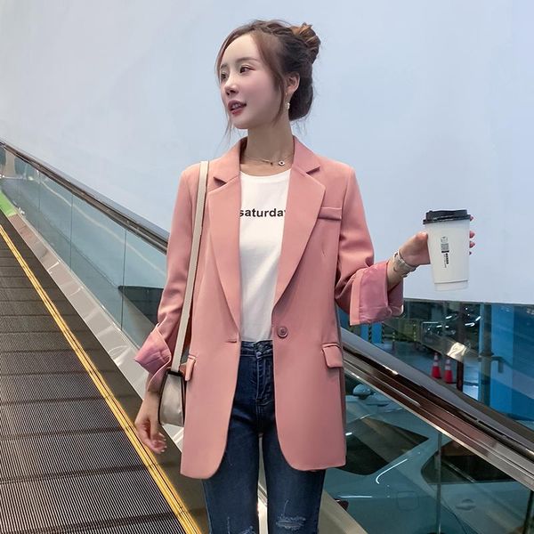 

korean pink casual ladies blazer stylish simple loose suit jacket long sleeve paillette retro autumn women mm60nxz women's suits & blaz, White;black