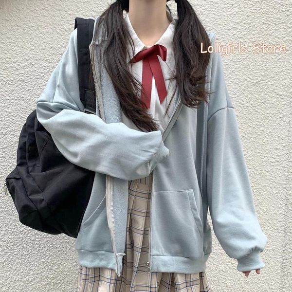 

women's jackets women spring autumn thin hoodie coat young girl student 2021 korean loose japanese pink ins zipper cardigan jacket mori, Black;brown