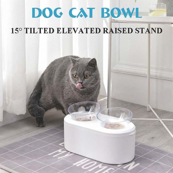 

pet cat bowl dual-use transparent bowls protect cervical vertebra tilt mouth drinking water storage box for dogs cats & feeders